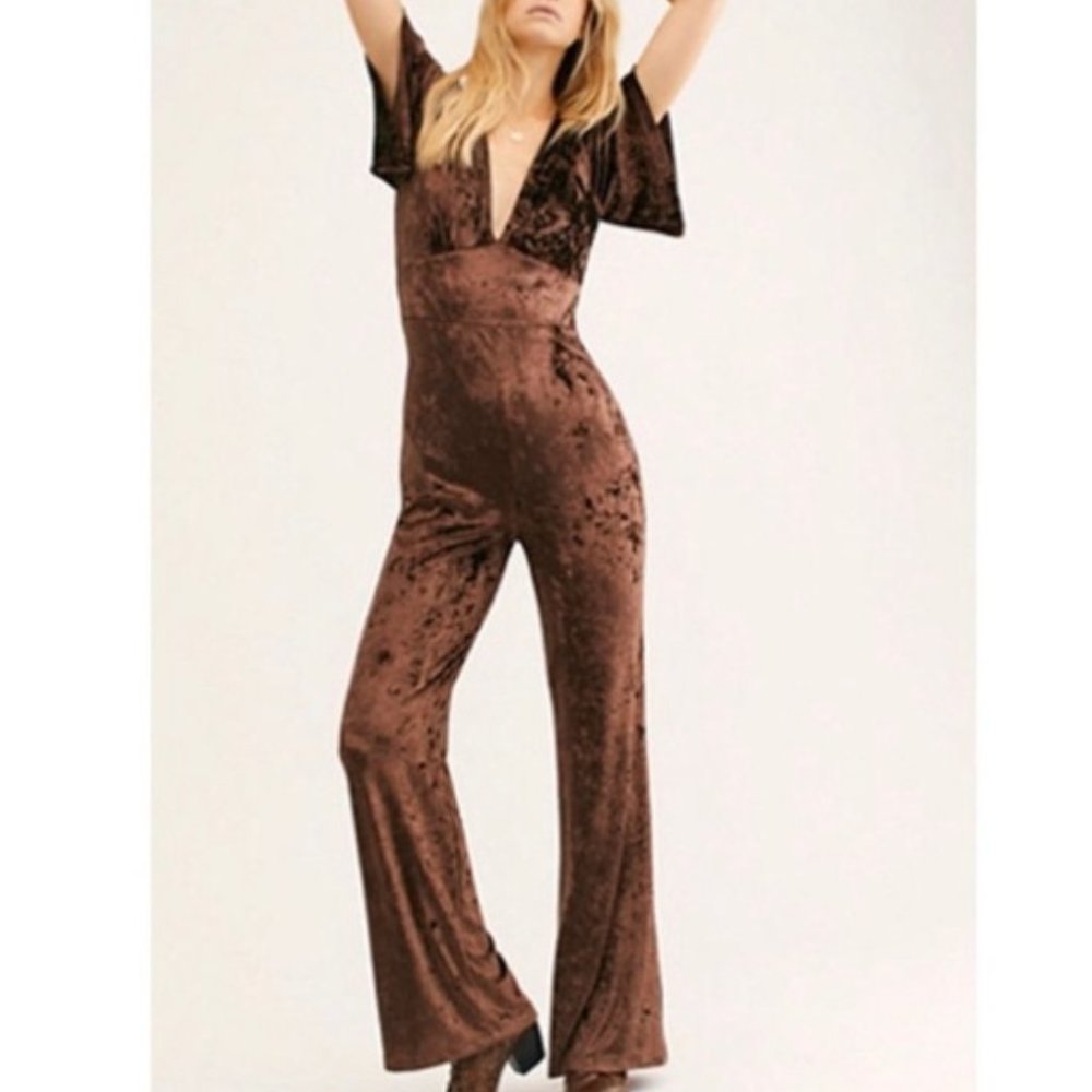 FREE PEOPLE Velvet Night Fever Jumpsuit Brown